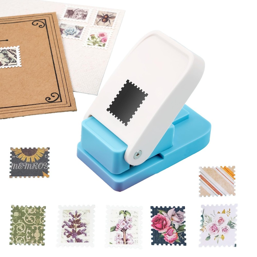 1X0.8inch Rectangular Postage Stamp Punch, Scalloped Rectangle Lever Action C...