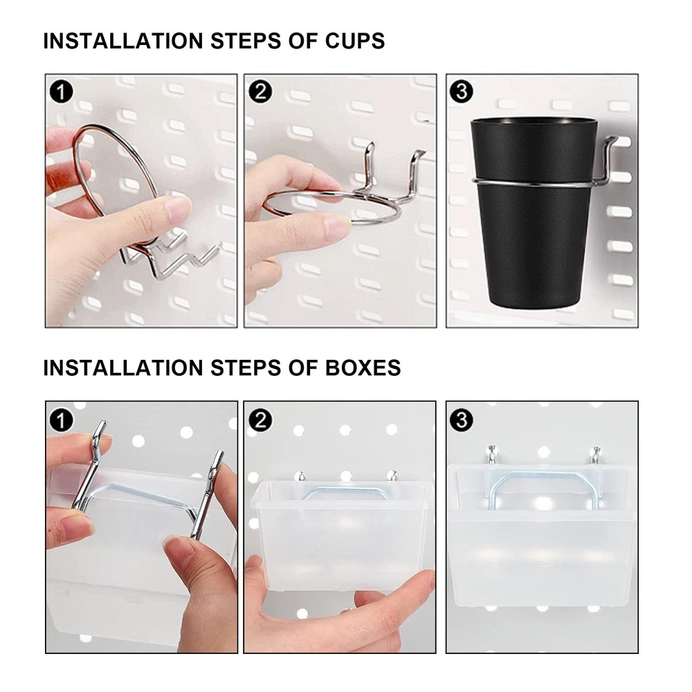 20 PCS Pegboard Cups Pegboard Bins Set, Pegboard Wall Organizer with Hooks an...