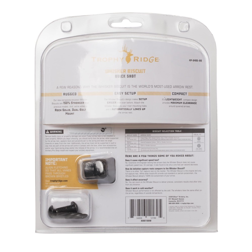 Trophy Ridge Whisker Biscuit Archery Rest, Reversible Mount