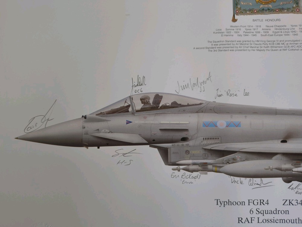 RAF Signed Squadron Print - RAF Typhoon 6 Sqn & patch