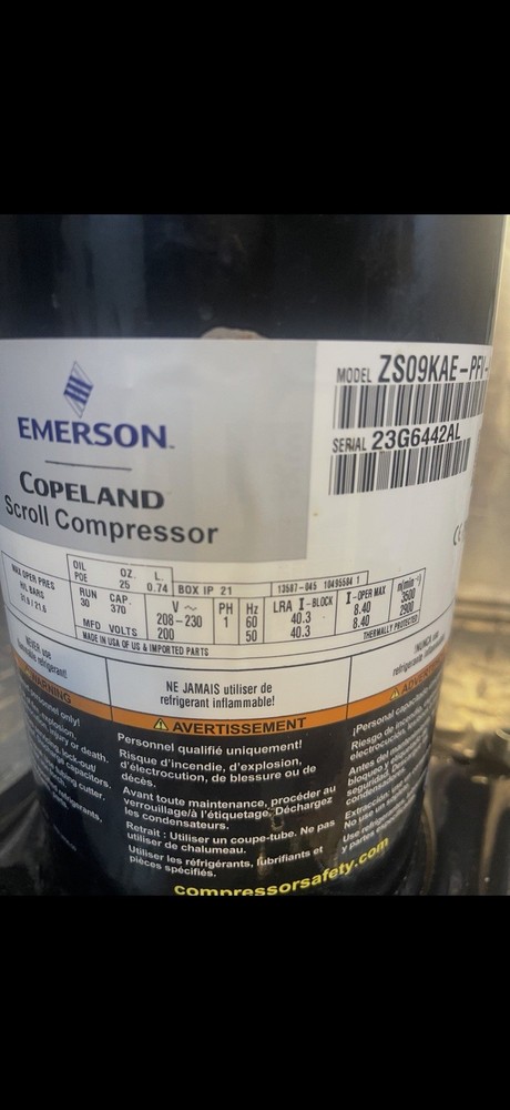 Compressor- Copeland scroll By Emerson