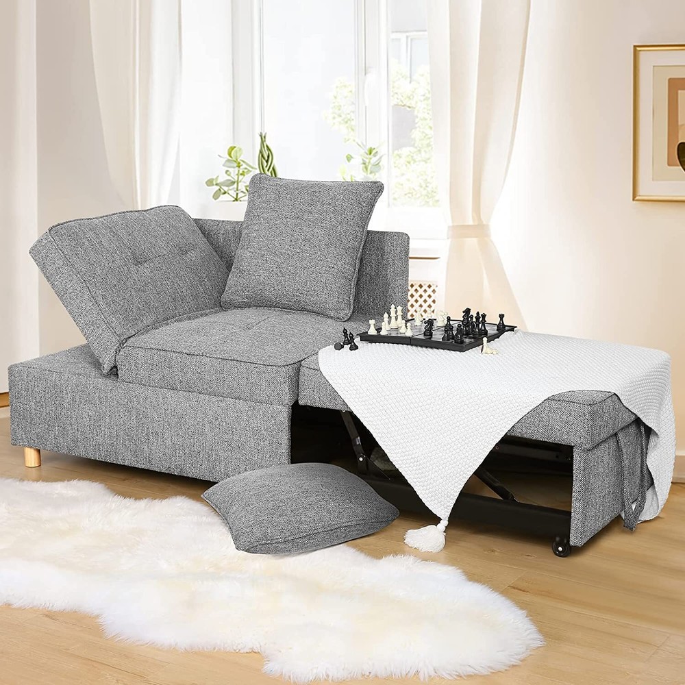 Folding Ottoman Sofa Bed Chair 4-in-1 Sleeper Sofa w/Adjustable Backrest&Pillows