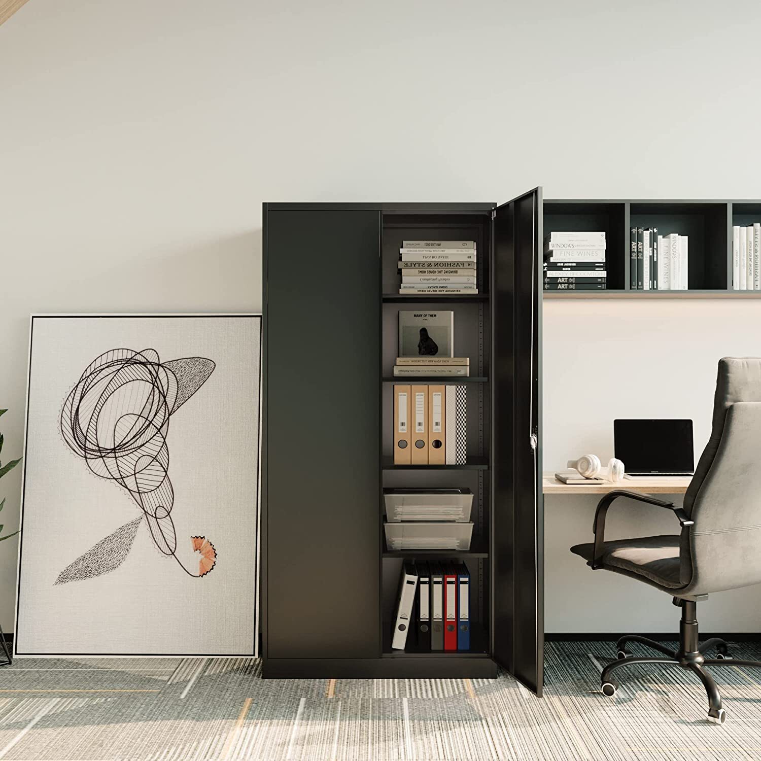 71''Metal Storage Cabinet with 4 Adjustable Shelves and Locking Door Home Garage