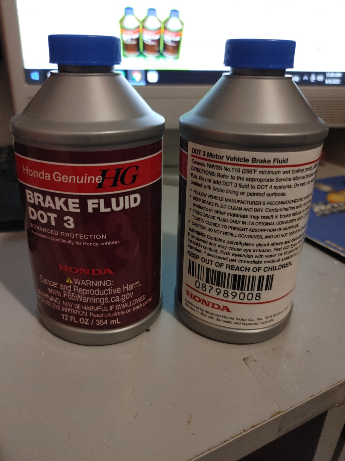 2 x Bottles Honda Genuine OEM Brake Fluid DOT 3 SEALED 12oz NEW