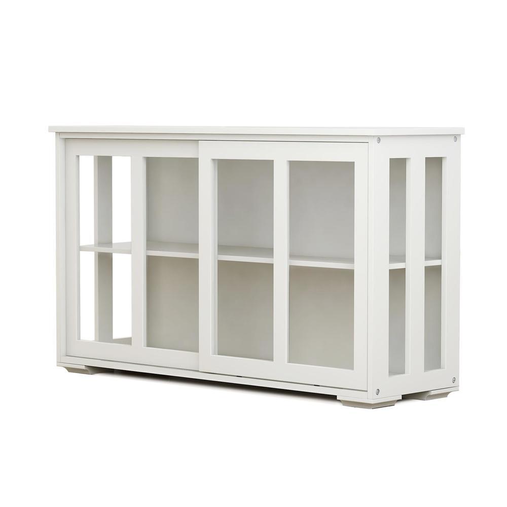 Kitchen Storage Stand Cupboard With Glass Door White