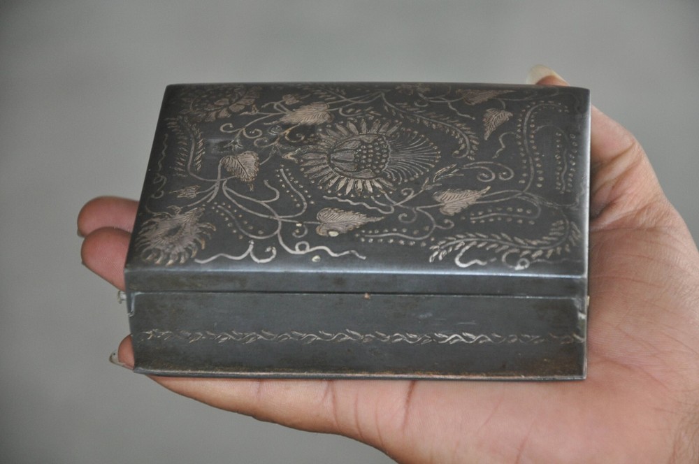 Vintage Iron Silver Bidri Work Rectangular Fine Quality Jewellery Box,