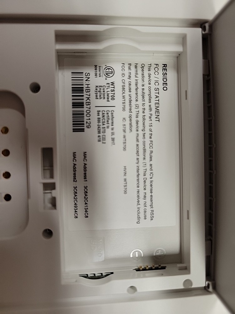 Resideo WTS700 Control Panel