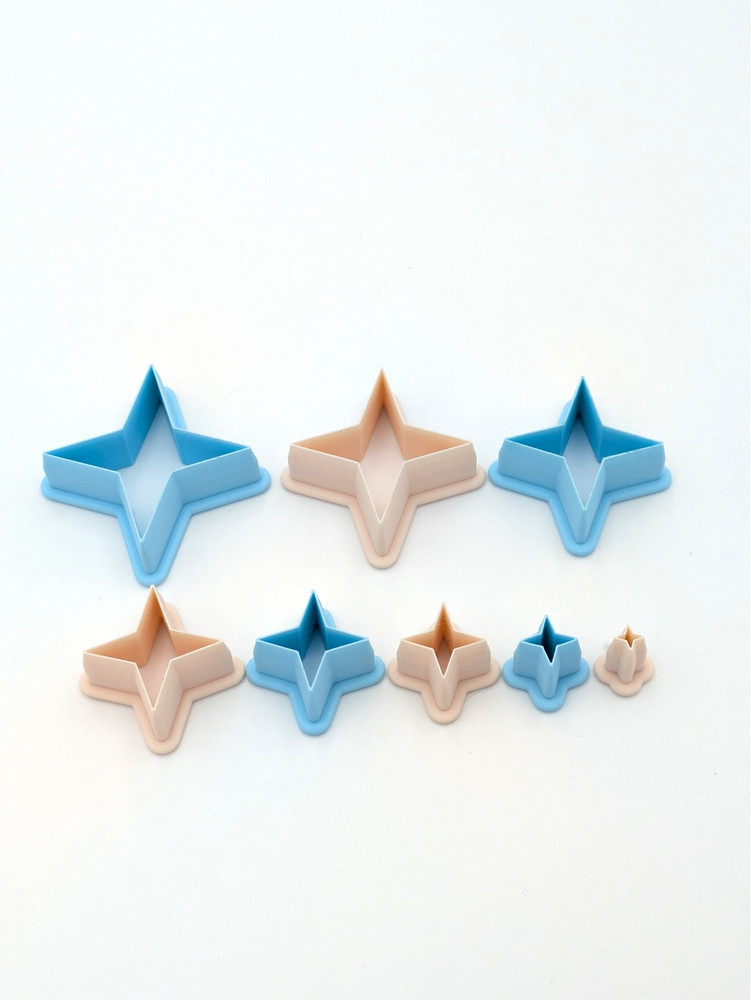 4-Point Star Clay Cutter Shape Set~Polymer Crafting Tool~Semi Stackable Outline