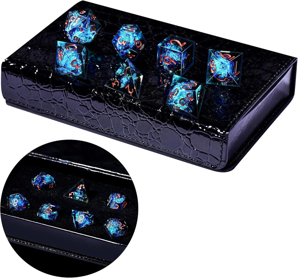 AUSTOR 7-Die DND Dice Set, Handmade Sharp Edge Polyhedral Dice for Dungeons and
