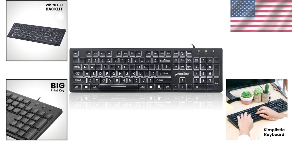 Comfortable USB Keyboard with White LED Backlighting and Large Print Keys
