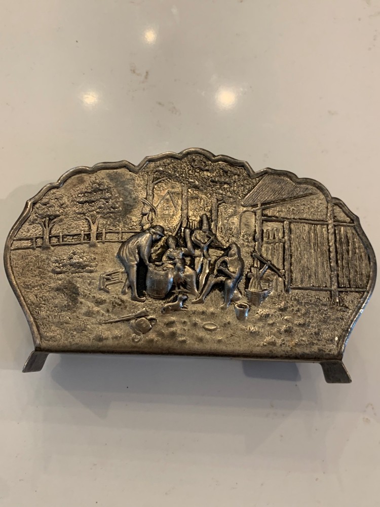 Hans Jensen Denmark Silver Plate Repousse Letter/Mini Napkin Holder Vintage