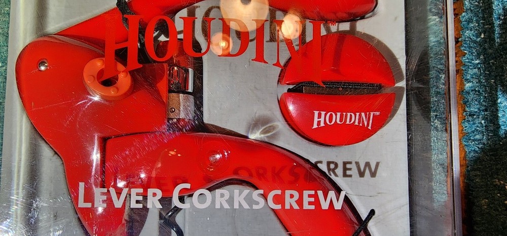 New Houdini Lever Corkscrew 3 Piece Wine Opener Set Ruby Red. Never Used!