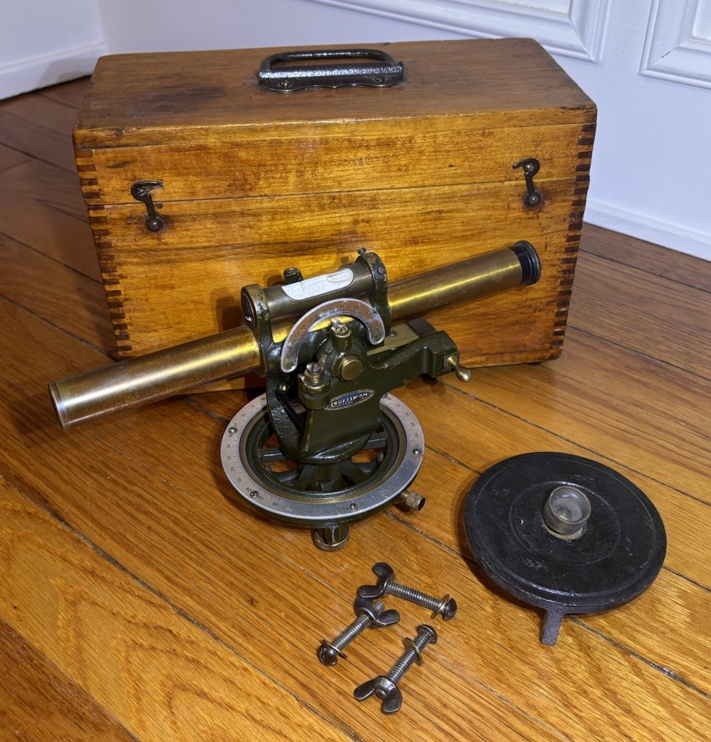 Vintage Sears Craftsman Surveying Transit Bubble Level Brass Scope Wooden Box