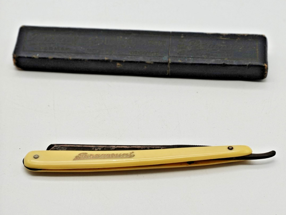 Vintage Paramount Yellow Straight Razor with Case