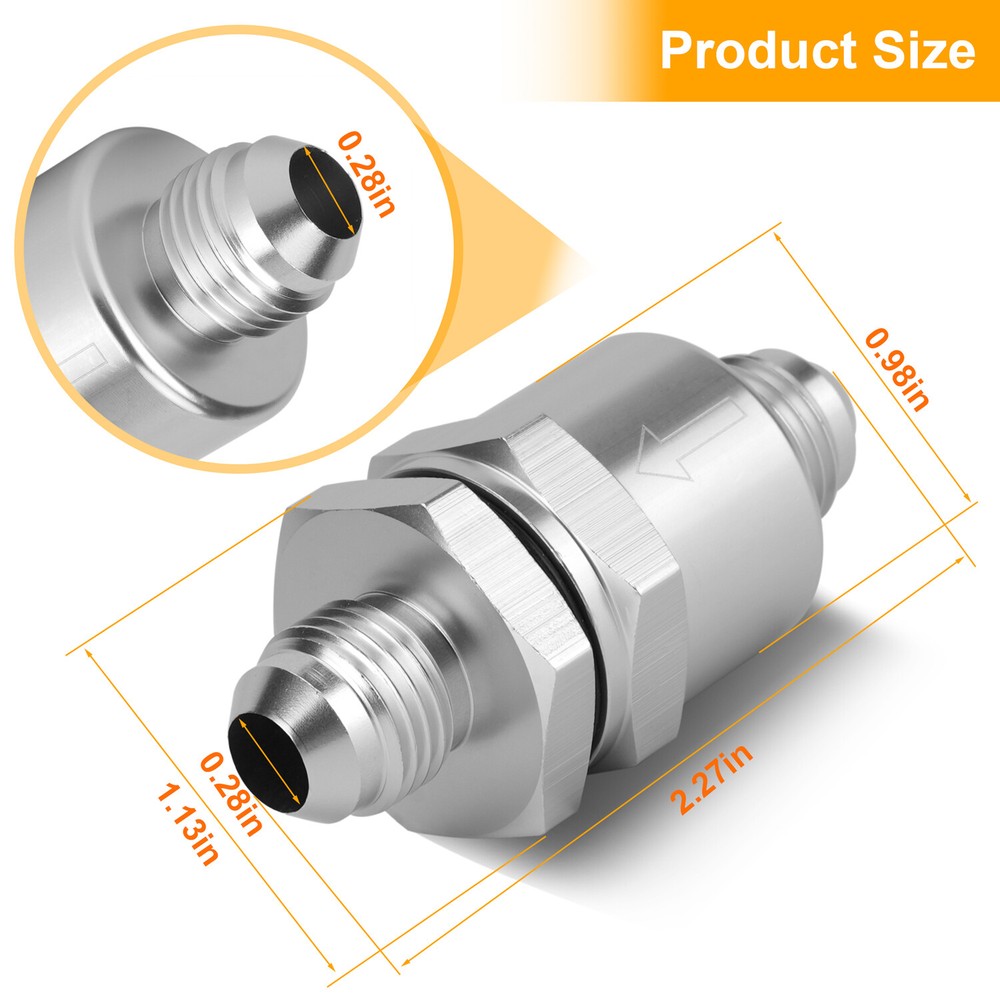 6AN Non Return One Way Inline Check Valve Fitting Aluminum-Sliver