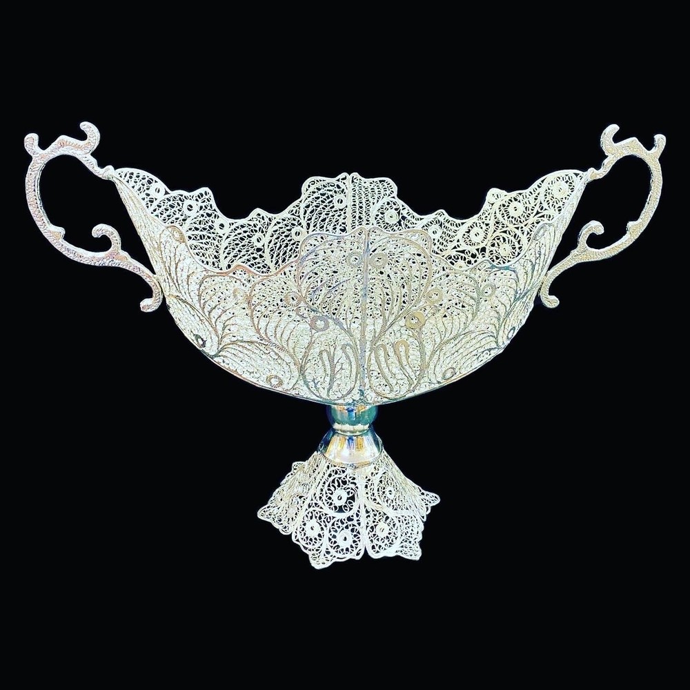 Handmade Filigree Silver Pedestal Dish