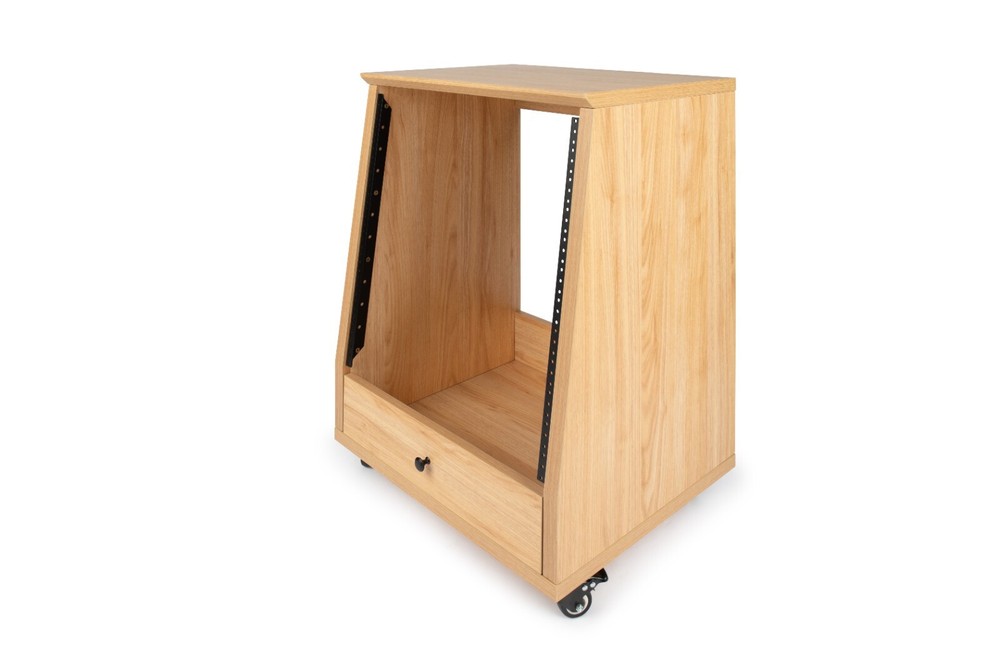 Gator Elite Series 12U Angled Studio Rack with Locking Casters - Maple Finish