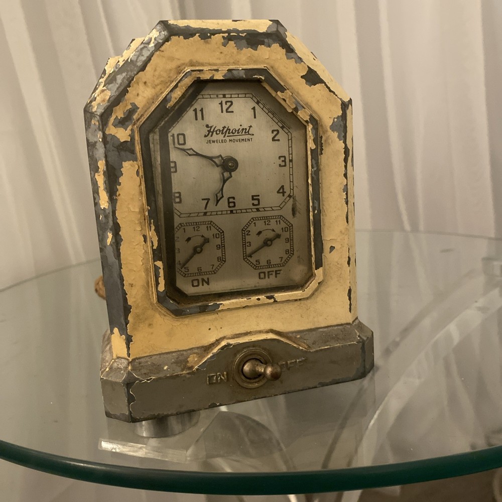 Antique 1920 HOTPOINT JEWELED AUTOMATIC RANGE TIMER WIND UP LUX CLOCK Read