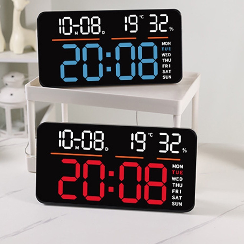 Digital Wall Clock with Large LED Display Dual Alarm Temperature Humidity Timer
