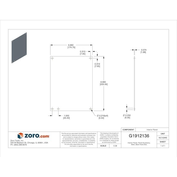 Wiegmann P1008 Interior Panel, Steel, Back Panel Box Type