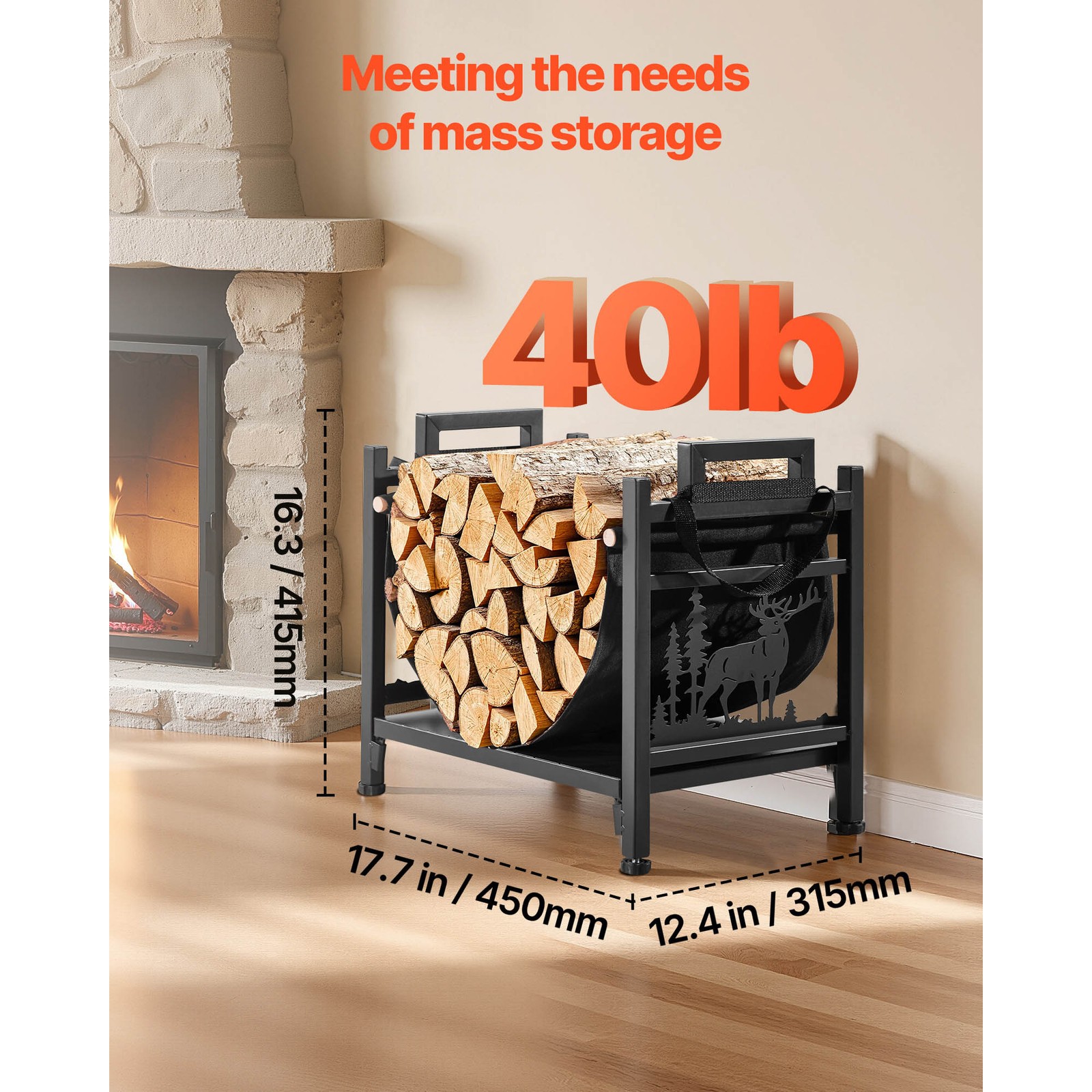 Uimoso Indoor Firewood Rack 1.5 ft Durable Steel Frame Log Holder for Fireplace