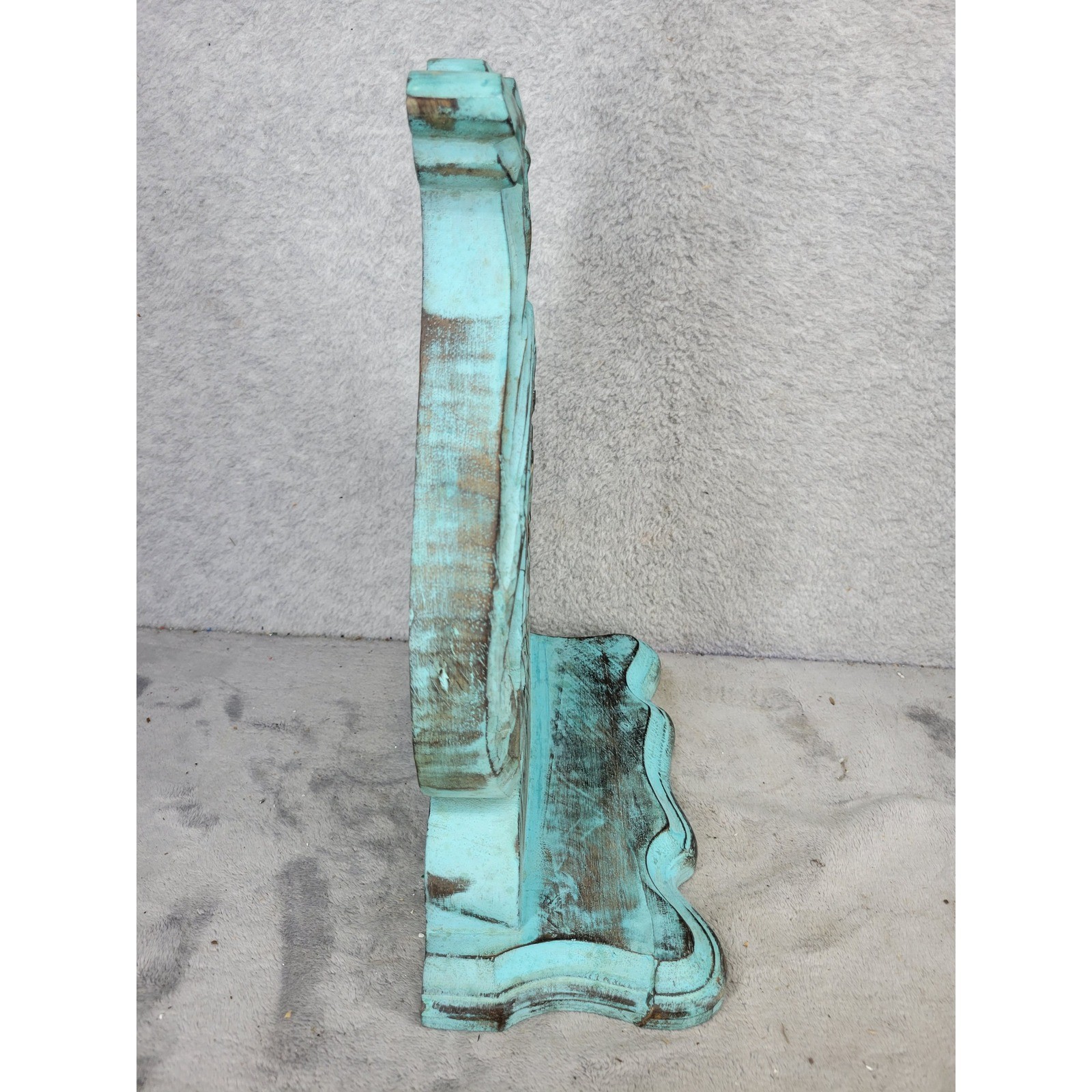 Set of 2 Ornate Carved Wooden Shelves Decor Accent Teal Distressed 13"