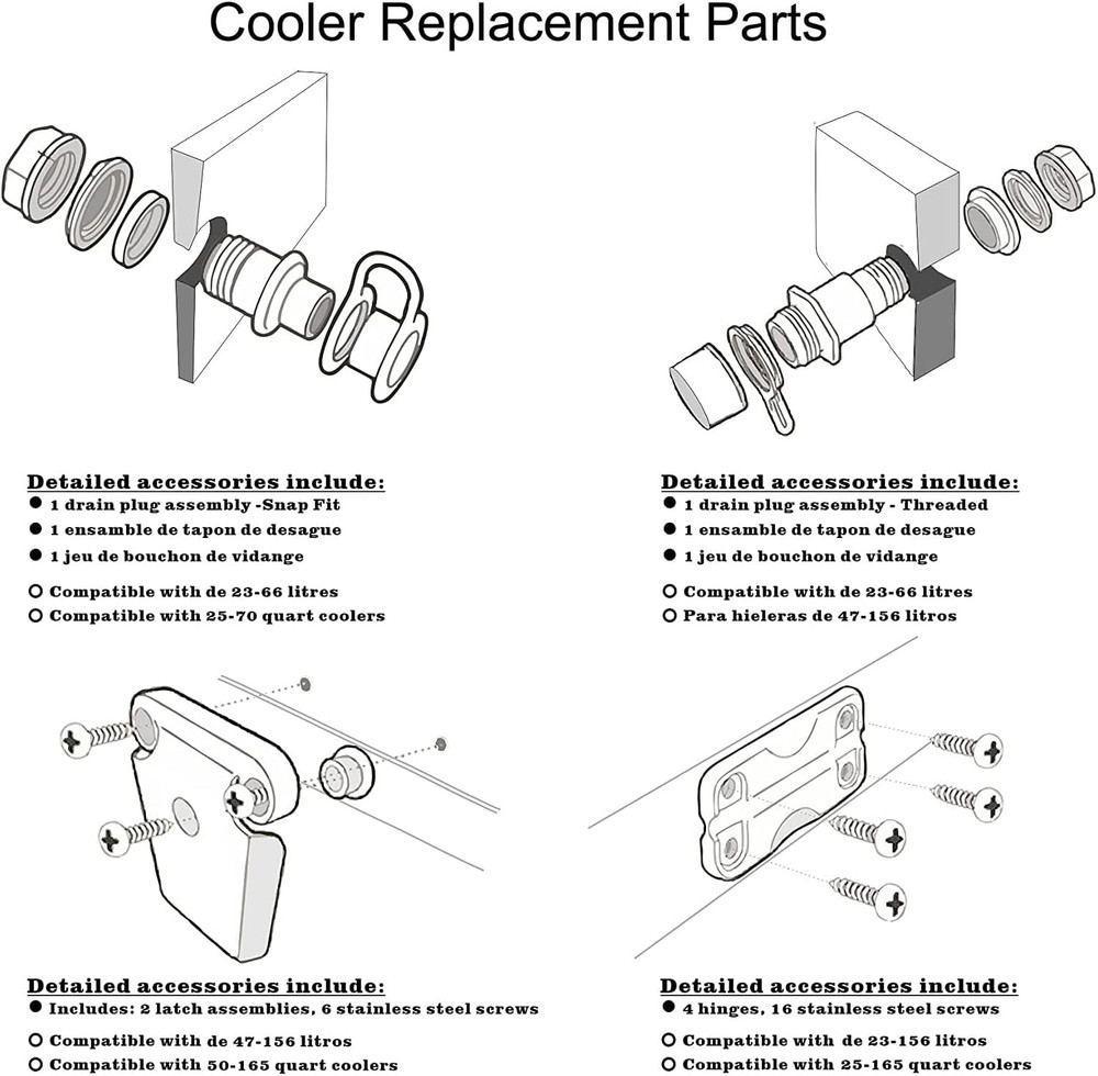 Cooler Replacement Parts Kit, for Igloo Ice Chest Plastic Hinges,Plastic Latch a