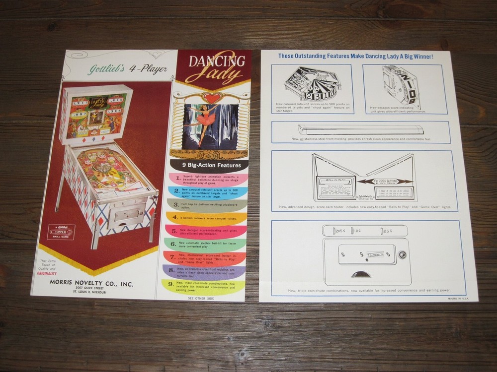 Dancing Lady Gottlieb Pinball Flyer / Brochure / Ad