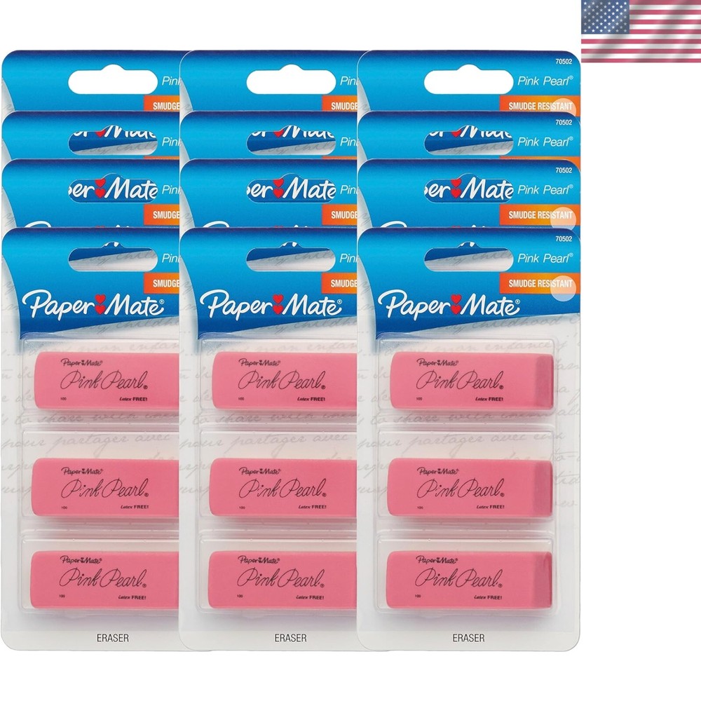 Classic Rectangular Pink Pearl Erasers - 12 Packs, Ultimate Clean Finish