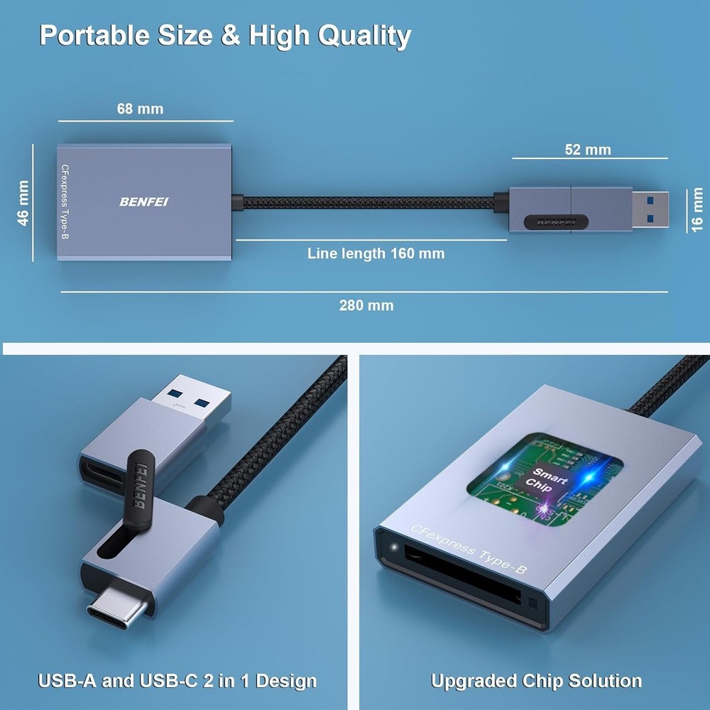 CFexpress Type B Card Reader USB 3.2 Gen 2 10Gbps USB-C/USB-A for Mac Windows...