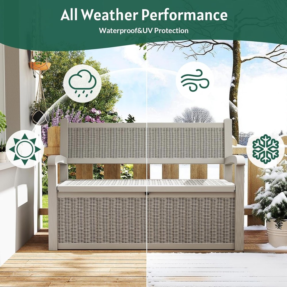 70 Gallon Storage Bench Deck Box,Patio Storage Benches with Armrest Lockable ...