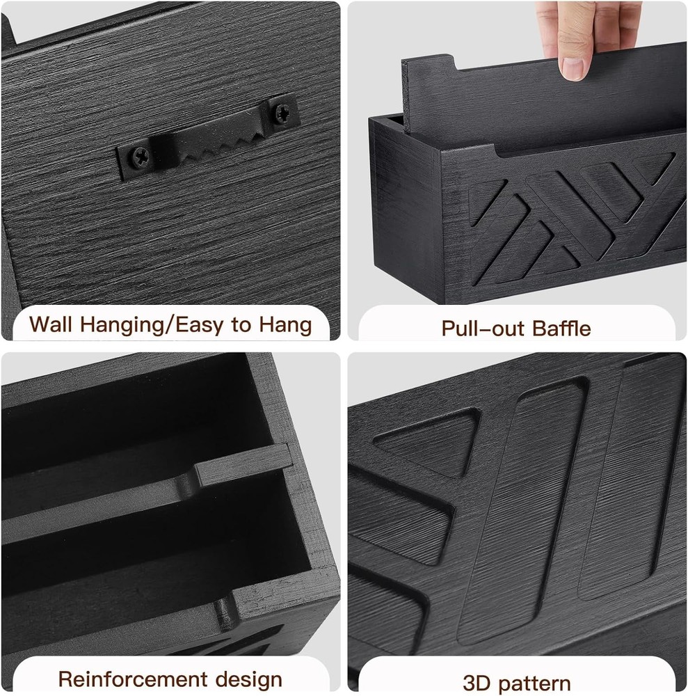 Sleek Black Pine Mail Basket - Stylish Solution for Letter and Bill Storage