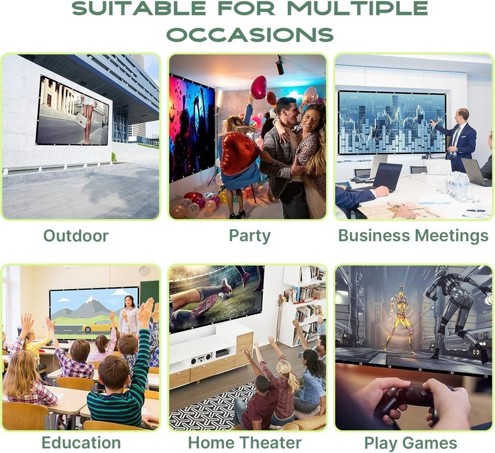Outdoor Projector Screen 100 inch, Washable Projector Screen 16:9 Foldable An...