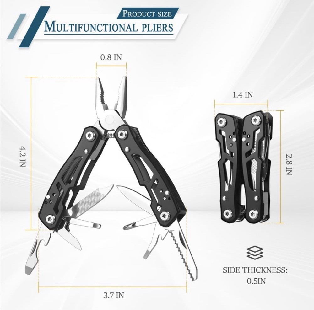14-in-1 Stainless Steel Mini Multitool Pliers with Case – Black