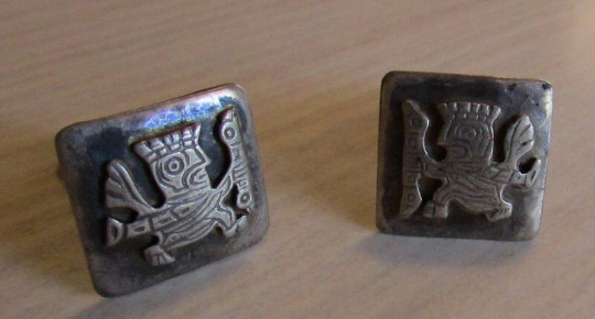 Sterling Silver Mayan Design Cuff Links +