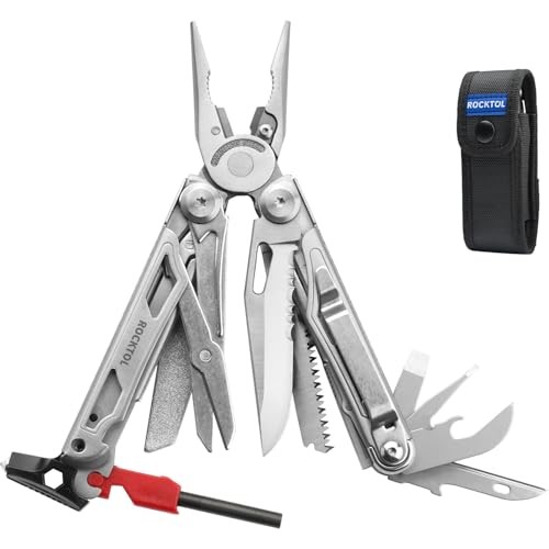 Multitool, 22-in-1 Multi-tool Pliers with Fire Starter, Emergency Whistle,