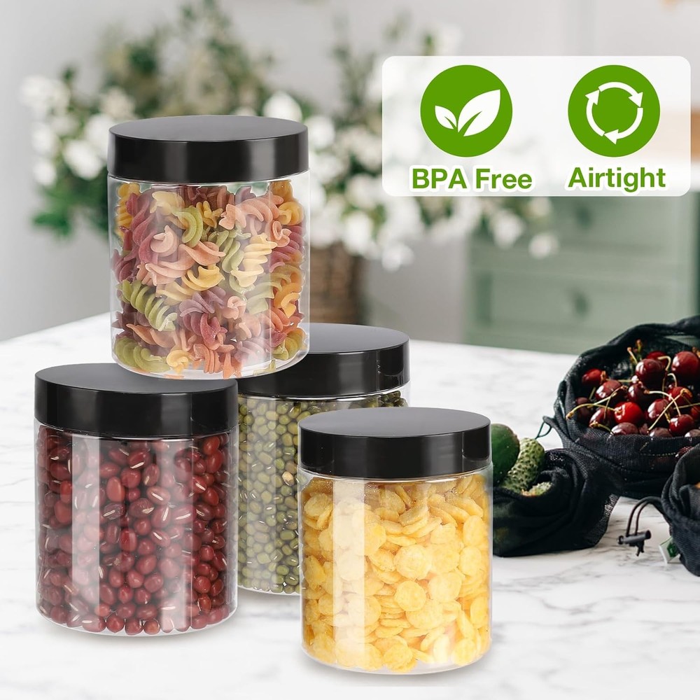 6 Pack Plastic Jars W/ Lids 8 oz Clear Storage Container Leakproof Plastic Mason