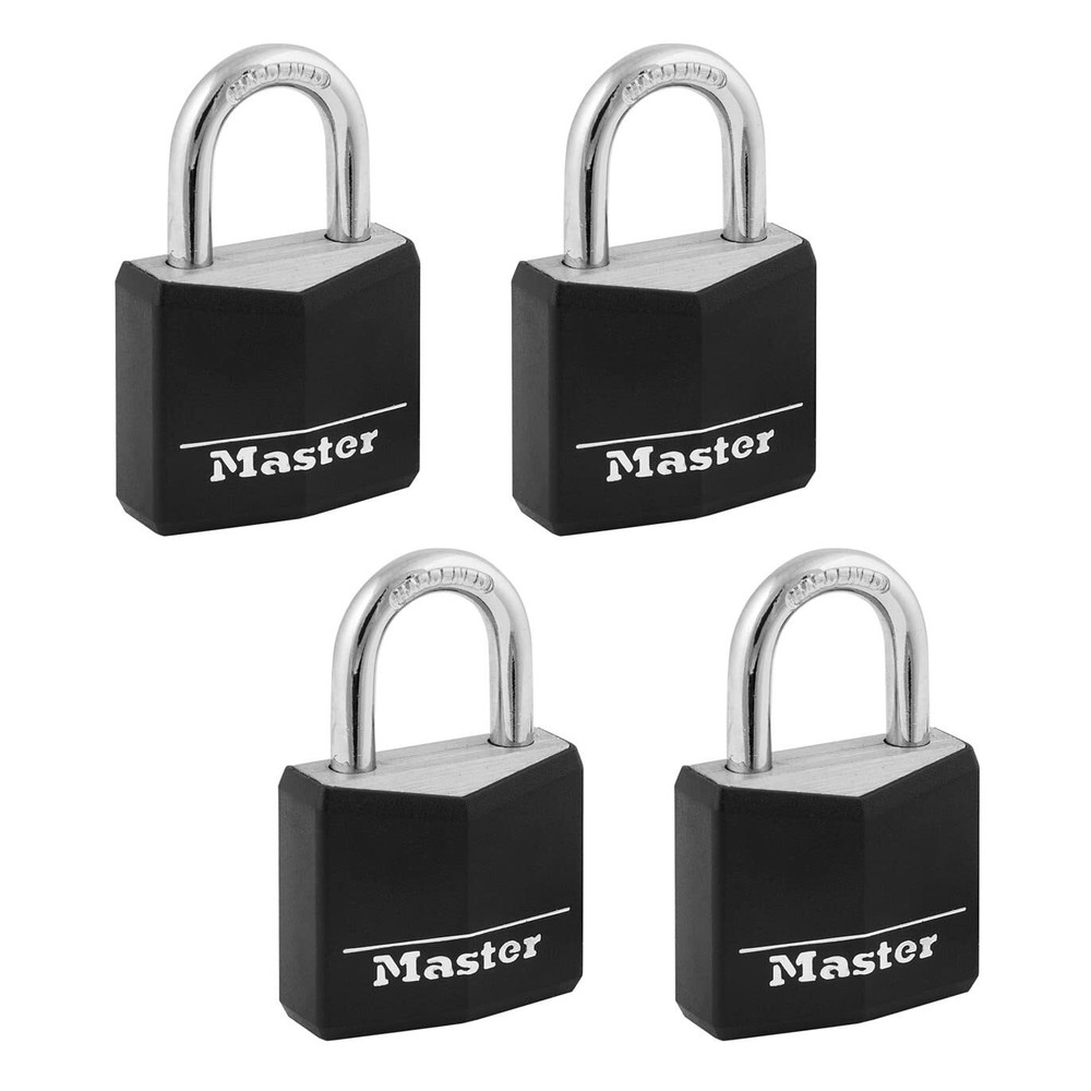 Master Lock 4 Pack Black Padlocks Indoor Outdoor Keyed Alike Security Lock