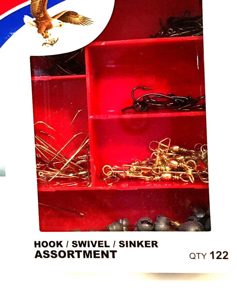 Fishing Hooks Swivel Sinker Asstd Hooksassist 122 pcs Eagle Claw Rust Resistant