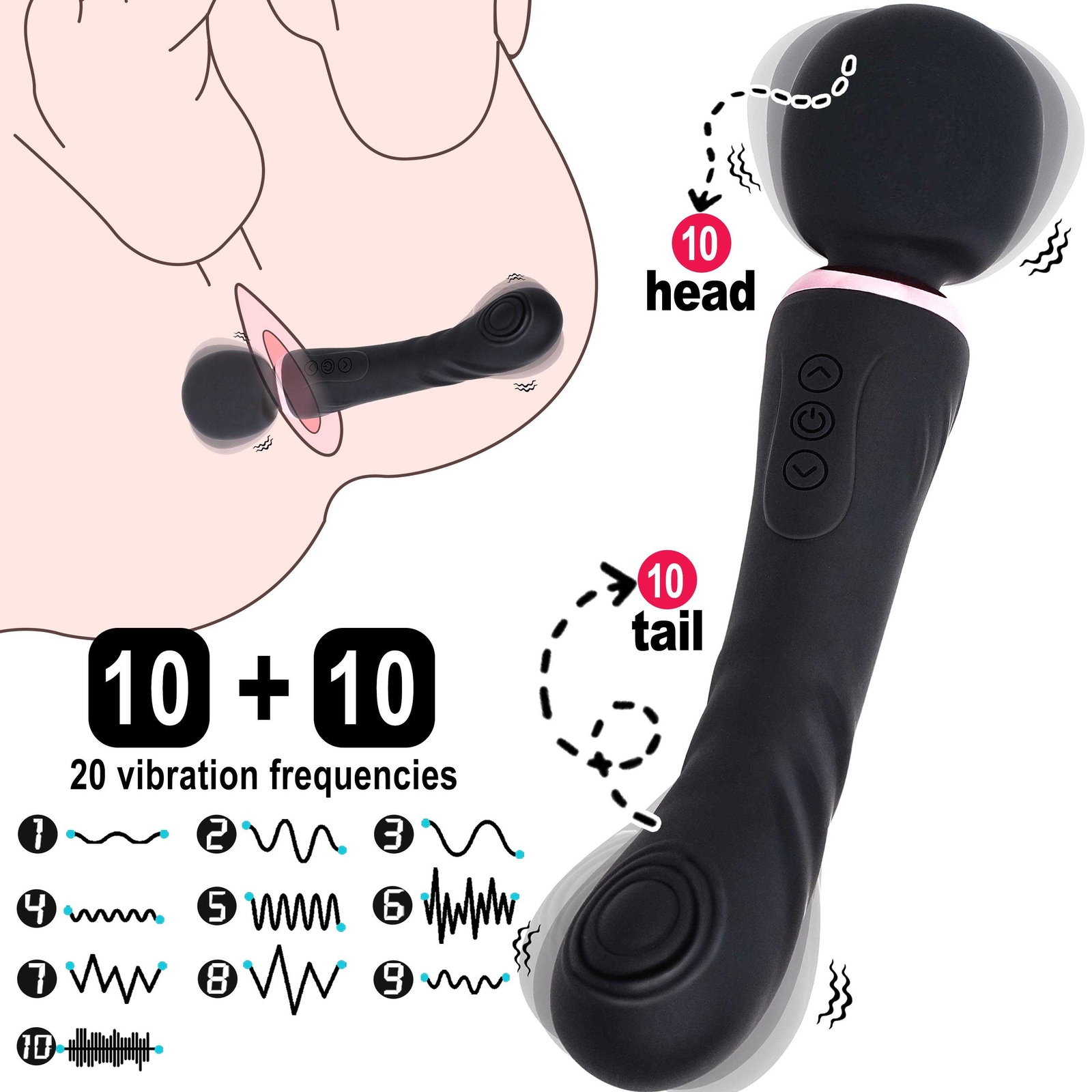 Dual Vibrator Dildo G-Spot Massage Wand Real Clit Stimulator Sex Toys for Women