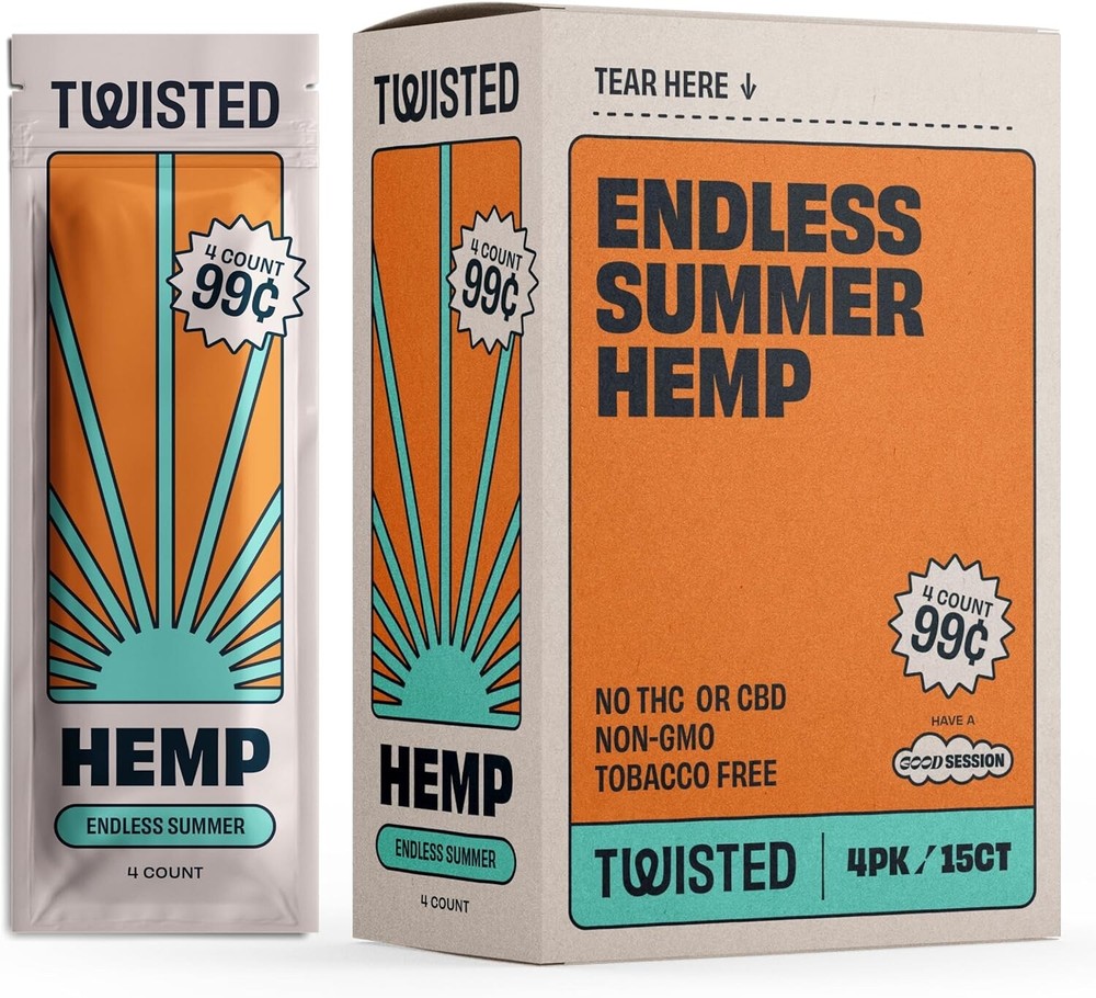 Twisted Hemp 4 Leaf per Pack 15 Count Box 60 Rolling Papers (Endless Summer)