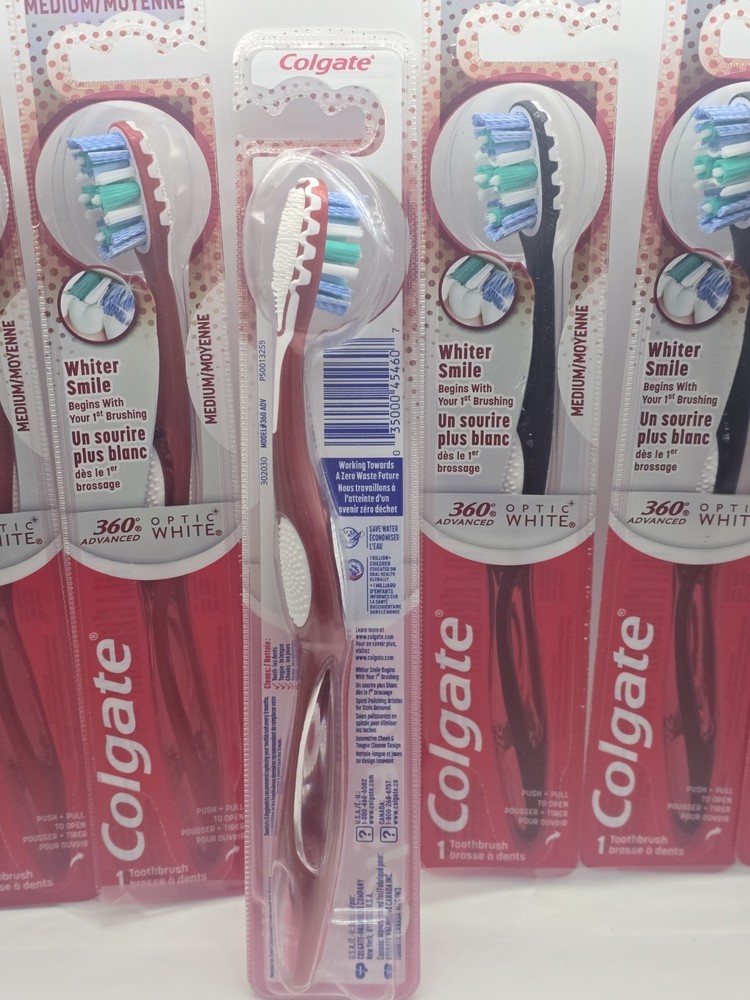 8 PACK - Colgate 360 Advanced OPTIC WHITE Medium Toothbrushes, Assorted Colors