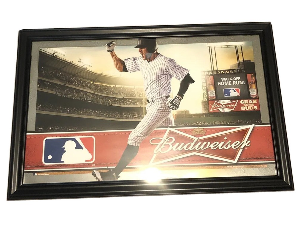 Budweiser MLB Baseball Beer Mirror “Walk Off Home Run” 35”x24” Framed Rectangle.