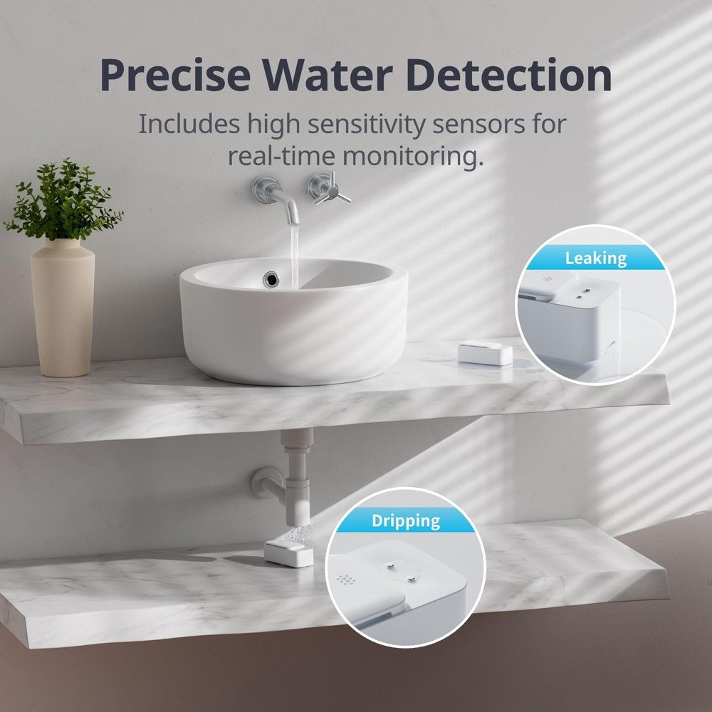SwitchBot WiFi Water Sensor, Smart Leak Detector, 100dB White