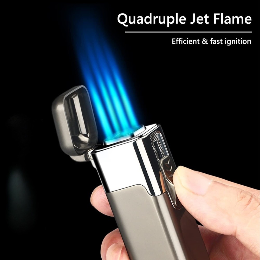 Torch Lighter Quad Jet Lighter Flame Butane Lighter Refillable Adjustable