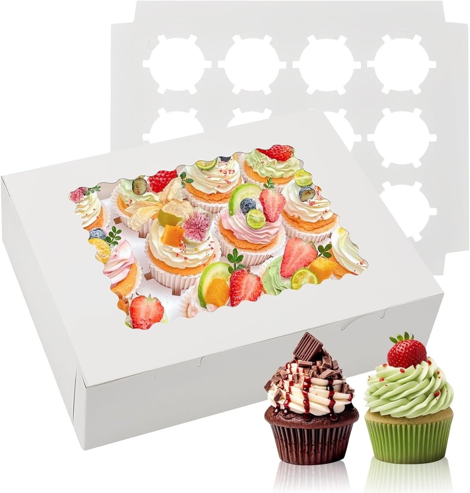 Elegant 6 Count White Cupcake Boxes - Portable & Durable Bakery Packaging