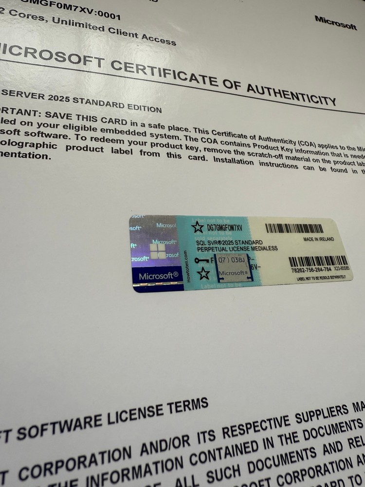 Microsoft SQL Server 2025 Standard 32 Core Unlimited User CALs CoA Authentic