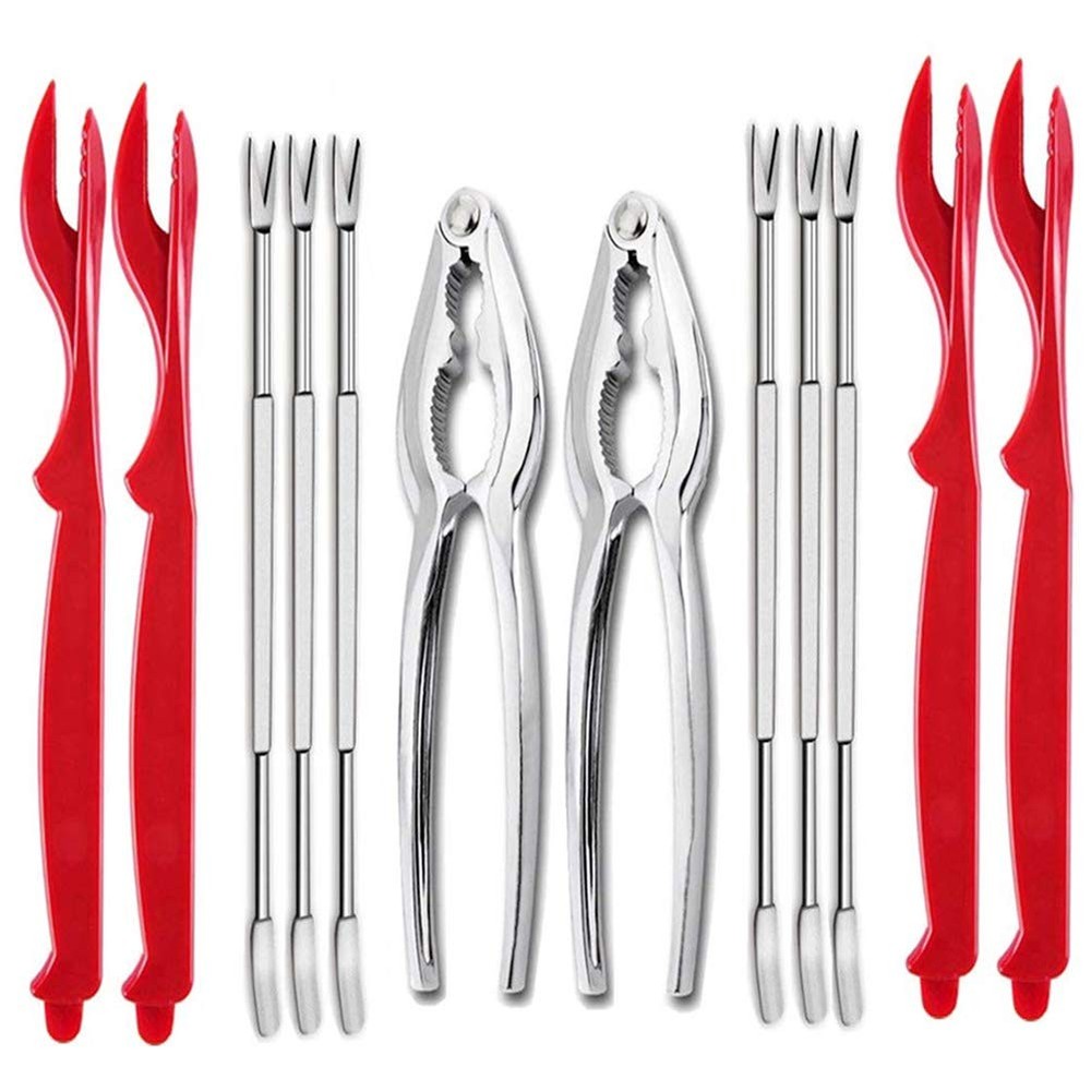 12 Pcs Crab Leg Crackers and Tools Set, Including 2 Crackers, 4 Red