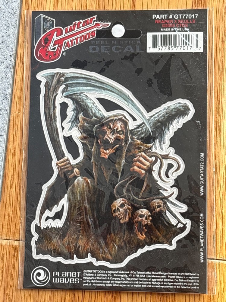Planet Waves Guitar Tattoo Skull Reaper Design