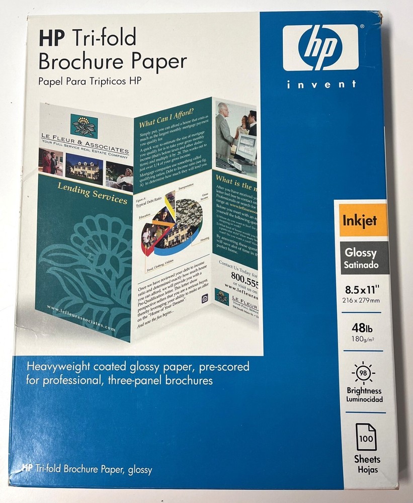 HP Tri-fold Brochure Paper Glossy Pk 100 Sheets NEW